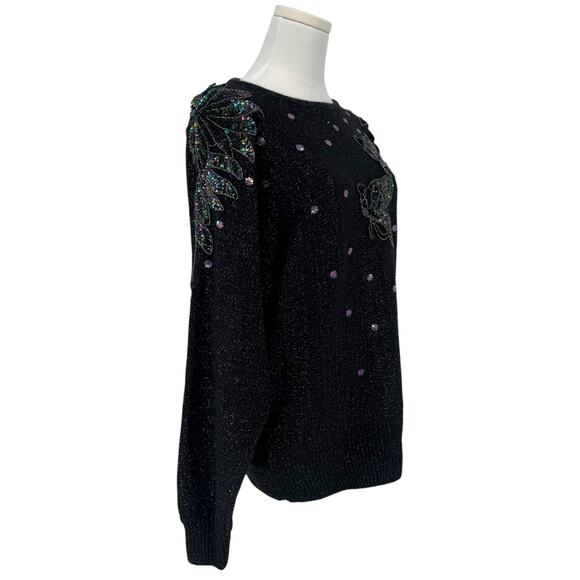 Vintage Tony Lambert Sequin Butterfly Beaded Novelty Sweater Metallic Women's L - Picture 3 of 7